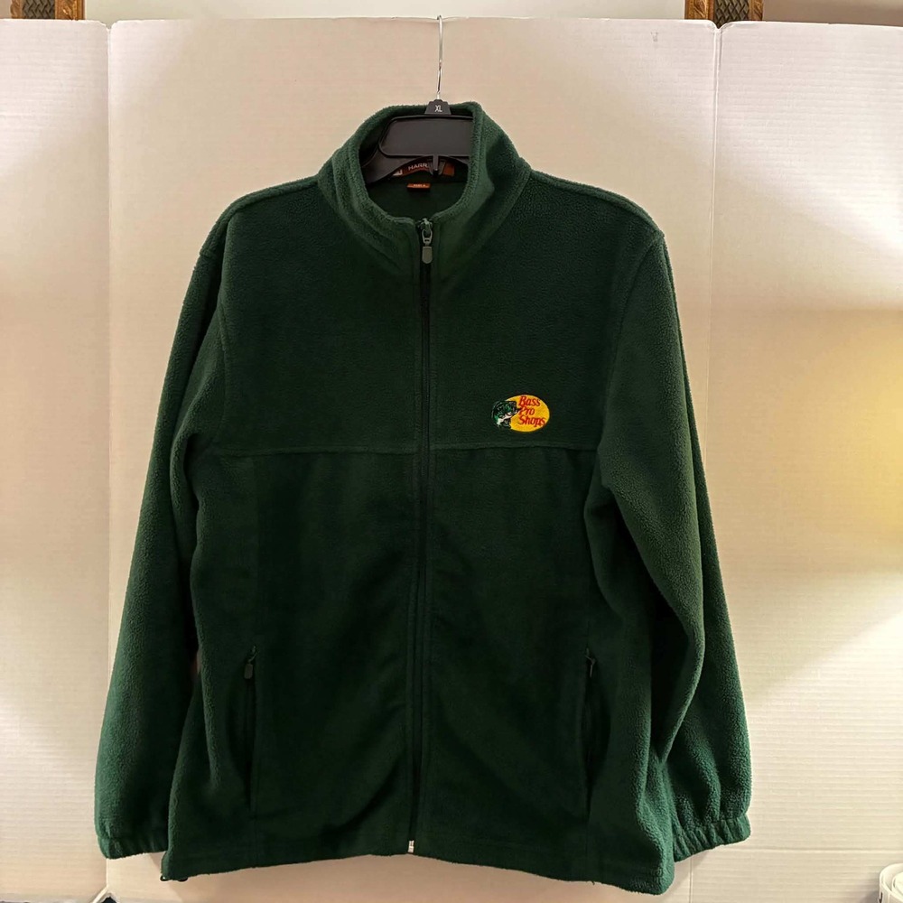 Harriton Bass Pro Shops Fleece Jacket Mens S Green Full Zip Outdoor Hiking M990